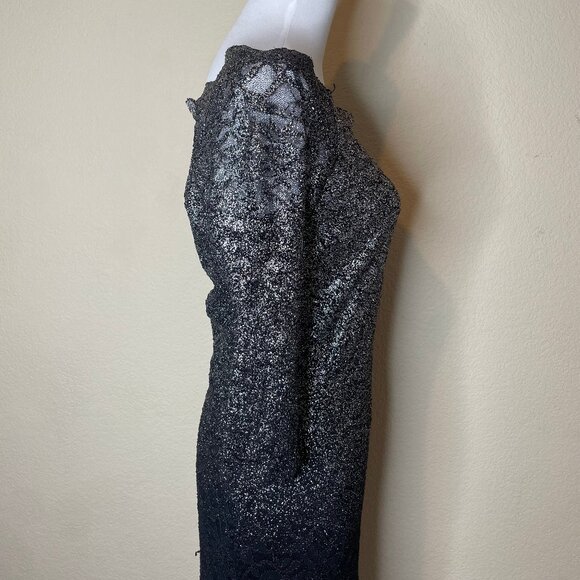 Marina Black Silver Sparkle Scallop Neckline Lace Midi Dress Event Occasion 8 - Picture 4 of 13